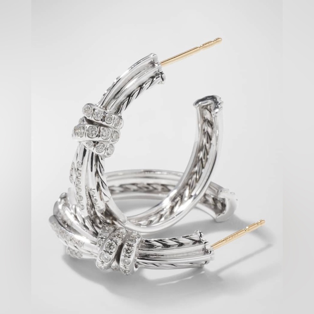 David Yurman Angelika Sterling Silver Hoop Earrings with Pavé - Picture 5 of 13